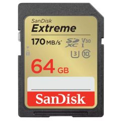   SanDisk Extreme SDXC™ memóriakártya 64GB (170MB/s olvasási / 80MB írási sebesség ) UHS-I, Class 10, U3, V30 - 121579