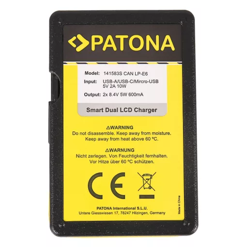 PATONA Smart Dual LCD USB Akkutöltő - Canon LP-E6 EOS 5D 60D 60Da 6D 7D EOS70D EOS-70D LP-E6 Mark II (141583)