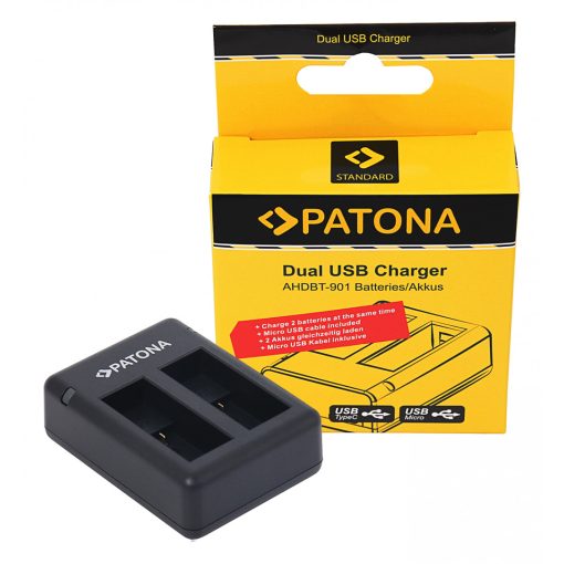 PATONA USB Dual töltő - GoPro Hero 9 Hero 10 Hero 11 AHDBT901 ADBAT001 ADDBD-211 inkl. Micro-USB kábellel (9885)