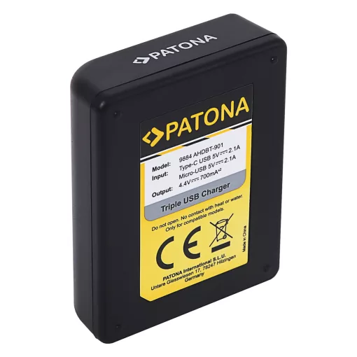 PATONA Tripla töltő - GoPro Hero 9 Hero 10 Hero 11 AHDBT901 ADBAT001 ADDBD-211 inkl. Micro USB Kábellel (9884)