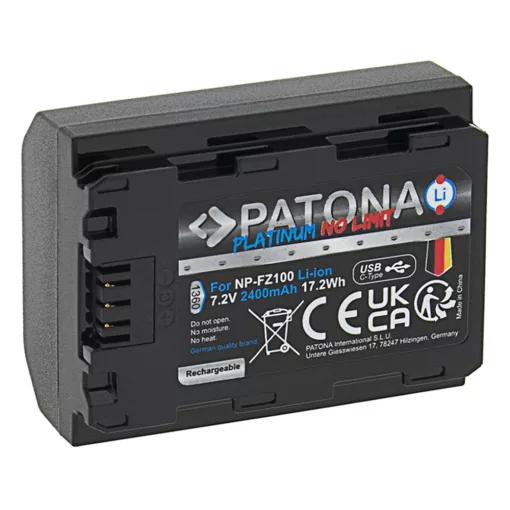 PATONA Platinum Akkumulátor USB-C input - Sony NP-FZ100 (A7 III A7M3 Alpha 7 III A7 R III A7RM3 Alpha 7 R III A9 Alpha 9) - 1360