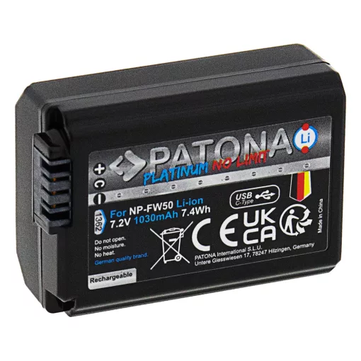 PATONA Platinum Akkumulátor USB-C input - Sony NP-FW50 (NEX.3 NEX.3C NEX.5 NEX.5A) - 1362