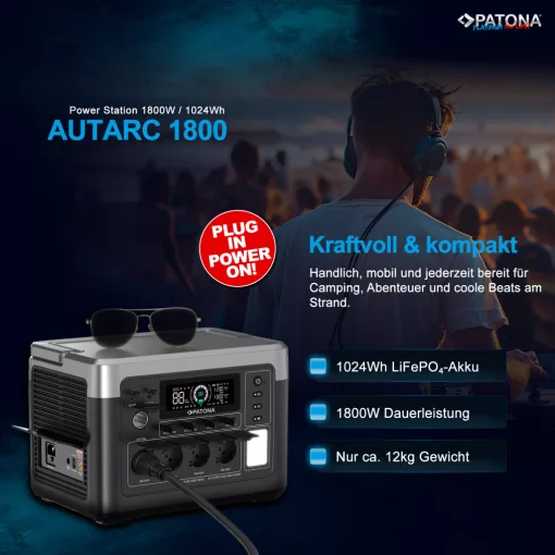 PATONA Platinum Powerstation Autarc 1800 4xAC1800W 1024Wh USB-C:1xPD100W 1xPD20W USB-A:2×18W (4212)