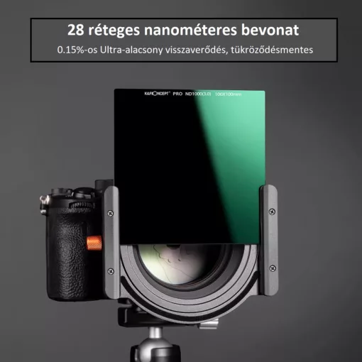K&F Concept négyzet alakú lapszűrő 100*100*2mm, KF-01-1410 - ND1000, vízálló, karcálló, HD, zöld bevonatú + tok