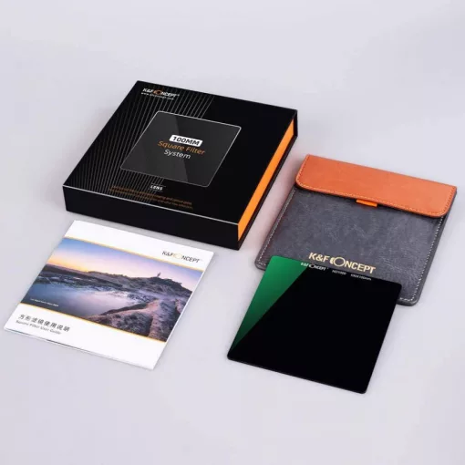 K&F Concept négyzet alakú lapszűrő 100*100*2mm, KF-01-1410 - ND1000, vízálló, karcálló, HD, zöld bevonatú + tok