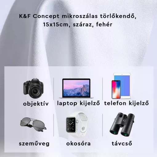 K&F Concept mikroszálas törlőkendő, 15x15cm, száraz, fehér (KF-1683)