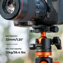 K&F Concept BH-32L állvány gömbfej, 32mm, 12kg teherbírás, vízmérték, arca swiss, 3/8"-1/4" (KF-31-042V1)