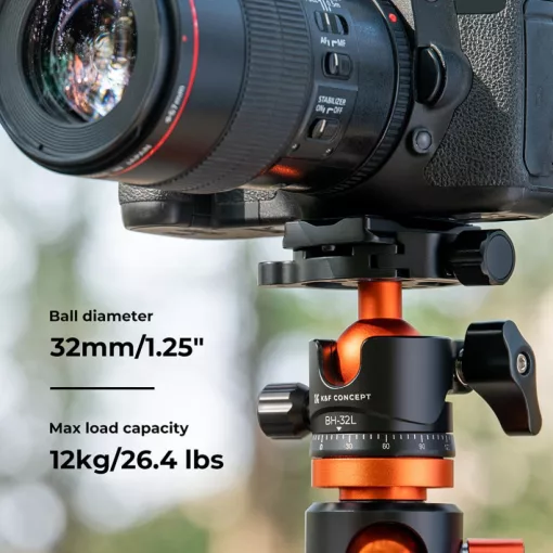 K&F Concept BH-32L állvány gömbfej, 32mm, 12kg teherbírás, vízmérték, arca swiss, 3/8"-1/4" (KF-31-042V1)