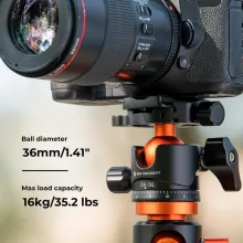 K&F Concept BH-36L állvány gömbfej, 16kg teherbírás, vízmérték, arca swiss, 3/8"-1/4" (KF-31-044V1)