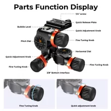 K&F Concept GD3W állvány gömbfej, preciziós beáll, 6kg teherbírás, vízmérték, arca swiss, 3/8"-1/4" (KF-31-047)