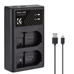   K&F Concept hordozható dupla MH-25 akkumulátor töltő, USB-C, 2db EN-EL15 akkumulátorhoz (KF-28-0006)