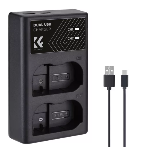 K&F Concept hordozható dupla MH-25 akkumulátor töltő, USB-C, 2db EN-EL15 akkumulátorhoz (KF-28-0006)