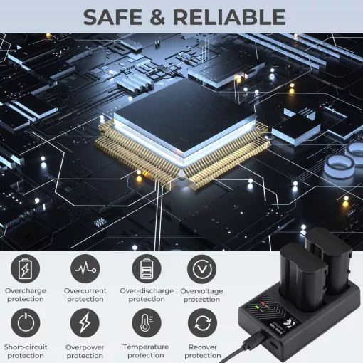 K&F Concept hordozható dupla MH-25 akkumulátor töltő, USB-C, 2db EN-EL15 akkumulátorhoz (KF-28-0006)
