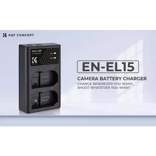 K&F Concept hordozható dupla MH-25 akkumulátor töltő, USB-C, 2db EN-EL15 akkumulátorhoz (KF-28-0006)