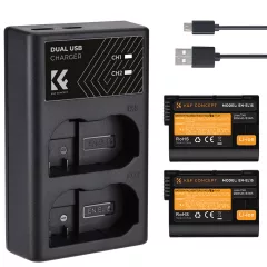   K&F Concept hordozható dupla USB-C akkumulátor MH-25 töltő + 2db EN-EL15 akkumulátor 2100mAh (KF-28-0012)