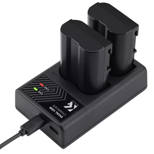K&F Concept hordozható dupla USB-C akkumulátor MH-25 töltő + 2db EN-EL15 akkumulátor 2100mAh (KF-28-0012)