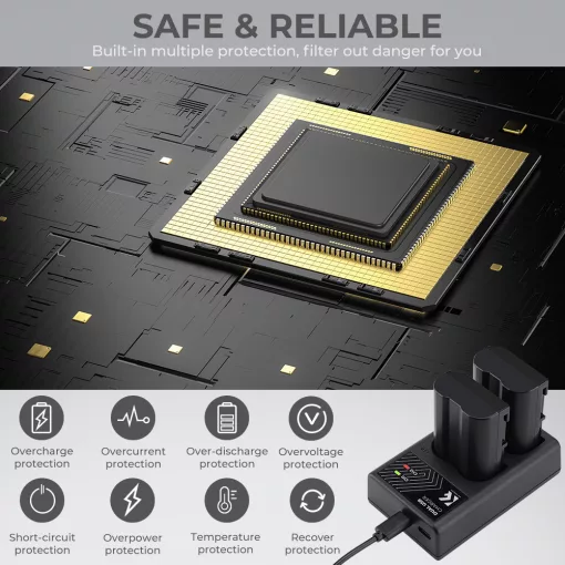 K&F Concept hordozható dupla USB-C akkumulátor MH-25 töltő + 2db EN-EL15 akkumulátor 2100mAh (KF-28-0012)