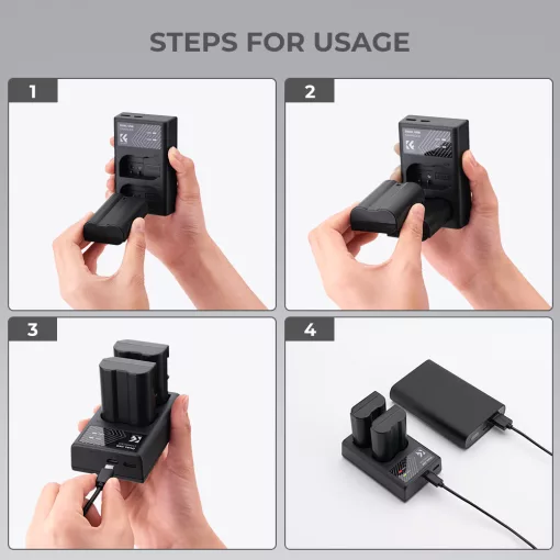 K&F Concept hordozható dupla USB-C akkumulátor MH-25 töltő + 2db EN-EL15 akkumulátor 2100mAh (KF-28-0012)
