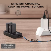 K&F Concept hordozható dupla USB-C akkumulátor LC-E6 töltő + 2db LP-E6NH akkumulátor 2250mAh (KF-28-0021)