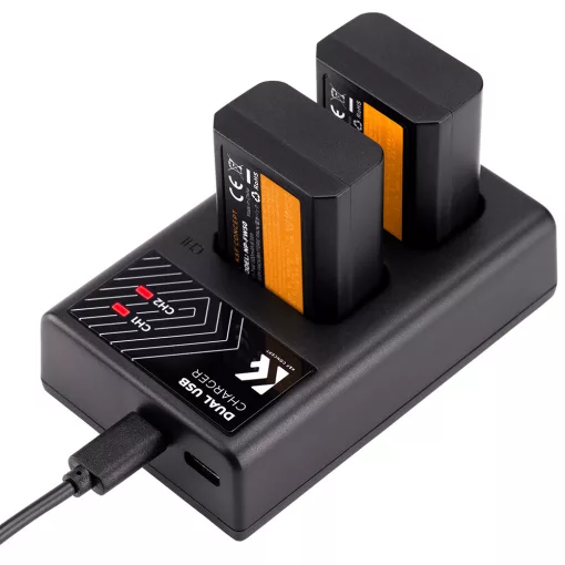 K&F Concept hordozható dupla USB-C akkumulátor BC-TRW töltő + 2db FW50 akkumulátor 1100mAh (KF-28-0015)