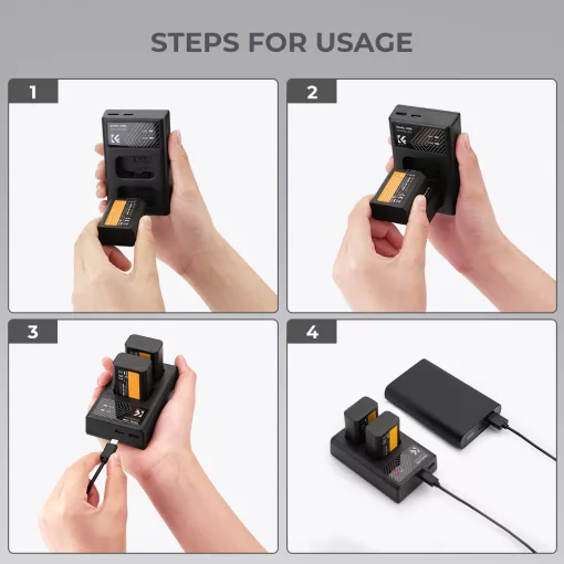 K&F Concept hordozható dupla USB-C akkumulátor BC-TRW töltő + 2db FW50 akkumulátor 1100mAh (KF-28-0015)