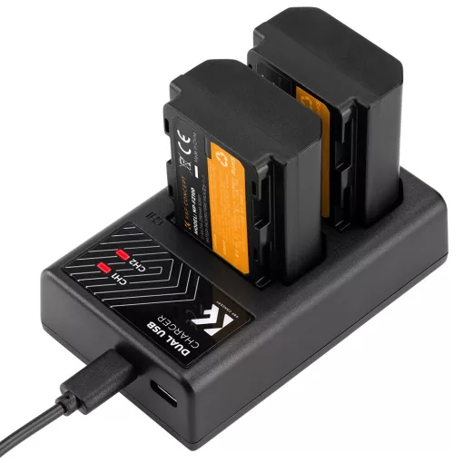 K&F Concept hordozható dupla USB-C akkumulátor BC-QZ1 töltő + 2db FZ100 akkumulátor 2280mAh (KF-28-0016)