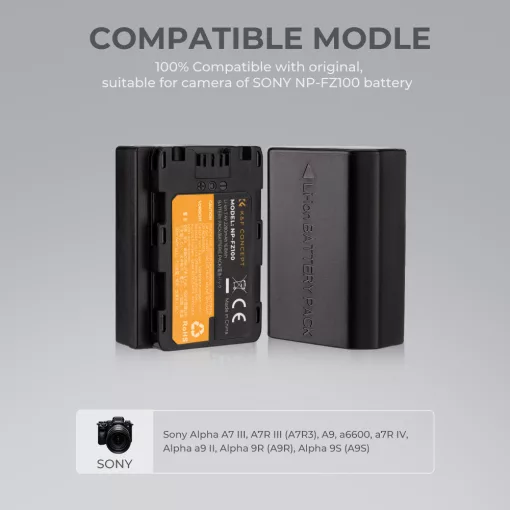K&F Concept hordozható dupla USB-C akkumulátor BC-QZ1 töltő + 2db FZ100 akkumulátor 2280mAh (KF-28-0016)