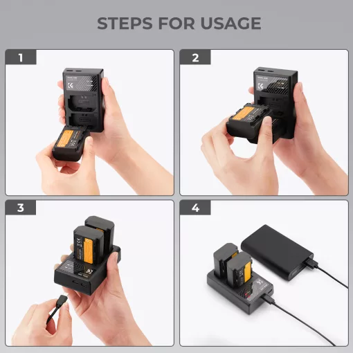 K&F Concept hordozható dupla USB-C akkumulátor BC-QZ1 töltő + 2db FZ100 akkumulátor 2280mAh (KF-28-0016)
