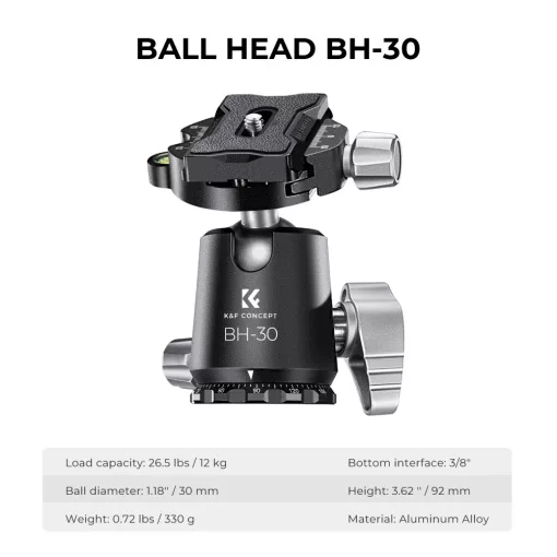 K&F Concept X254C4+BH-30 karbon állvány + monopod, 172cm magasság, 12kg teherbírás (KF-09-116)