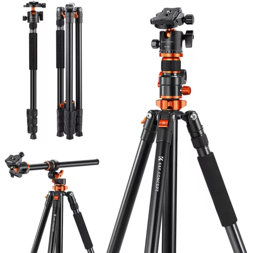 K&F Concept T254A7+BH-28L állvány + monopod, elforgatható középoszloppal, fekete-narancs (KF-09-119)