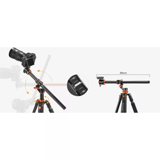 K&F Concept T254A7+BH-28L állvány + monopod, elforgatható középoszloppal, fekete-narancs (KF-09-119)