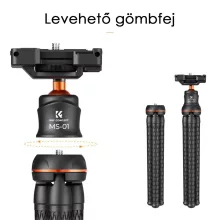 K&F Concept MS-01 hajlítható lábú állvány, gömbfejjel, bluetooth kioldóval (KF-09-129)
