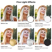 K&F Concept 5in1 derítőlap, reflektor, 80cm (fehér, fekete, arany, ezüst, transparens) + hordtáska (KF-18-0002)