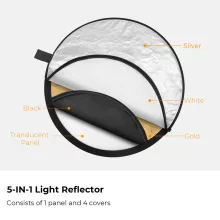 K&F Concept 5in1 derítőlap, reflektor, 110cm (fehér, fekete, arany, ezüst, transparens) + hordtáska (KF-18-0003)