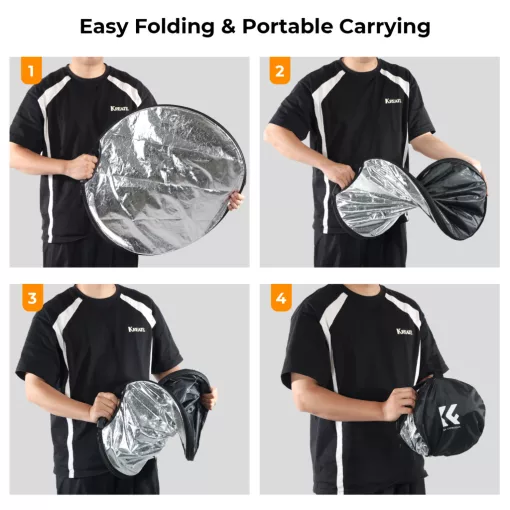 K&F Concept 5in1 derítőlap, reflektor fogantyúval 60cm (feh, fek, arany, ezüst, transp) + hordtáska (KF-18-0004)