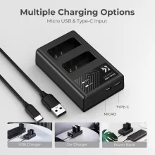 K&F Concept hordozható dupla USB-C akkumulátor LC-E10 töltő + 2db LP-E10 akkumulátor 1200mAh (KF-28-0028)
