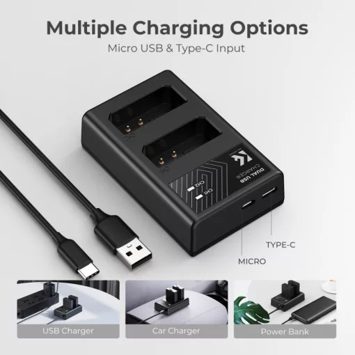 K&F Concept hordozható dupla USB-C akkumulátor LC-E10 töltő + 2db LP-E10 akkumulátor 1200mAh (KF-28-0028)