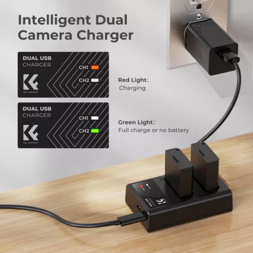 K&F Concept hordozható dupla USB-C akkumulátor LC-E10 töltő + 2db LP-E10 akkumulátor 1200mAh (KF-28-0028)