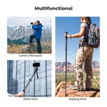 K&F Concept monopod, 160cm, aluminium, 1/4" és 3/8" csatlakozás csuklópánt, fekete (KF-09-138)