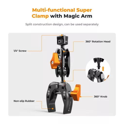 K&F Concept multifunkciós rögzítő bilincs, satu, magic arm, telefontartó adapter, Gopro adapter (KF-31-083)