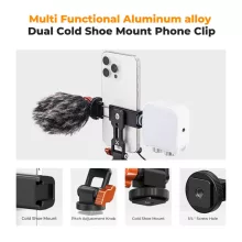 K&F Concept MS18 fém telefon tartó adapter, elforgatható, dönthető, 2 vakupapucs adapterrel (KF-31-094)