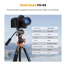 K&F Concept T254A7 + FH-03 videó állvány + monopod, elforgatható középoszloppal, fekete-narancssárga (KF-09-137)