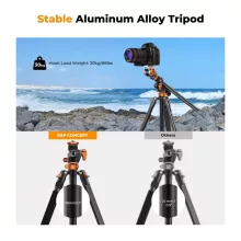 K&F Concept T254A7 + FH-03 videó állvány + monopod, elforgatható középoszloppal, fekete-narancssárga (KF-09-137)