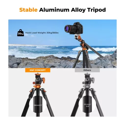 K&F Concept T254A7 + FH-03 videó állvány + monopod, elforgatható középoszloppal, fekete-narancssárga (KF-09-137)
