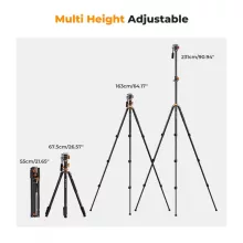 K&F Concept T254A7 + FH-03 videó állvány + monopod, elforgatható középoszloppal, fekete-narancssárga (KF-09-137)
