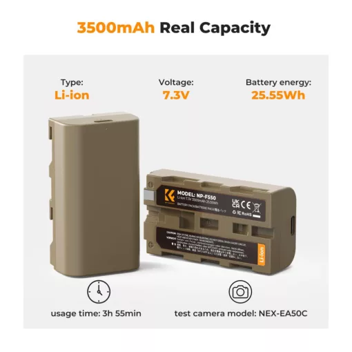 K&F Concept NP-F550 akkumulátor 3500mAh, USB-C csatlakozóval (KF-28-0035)