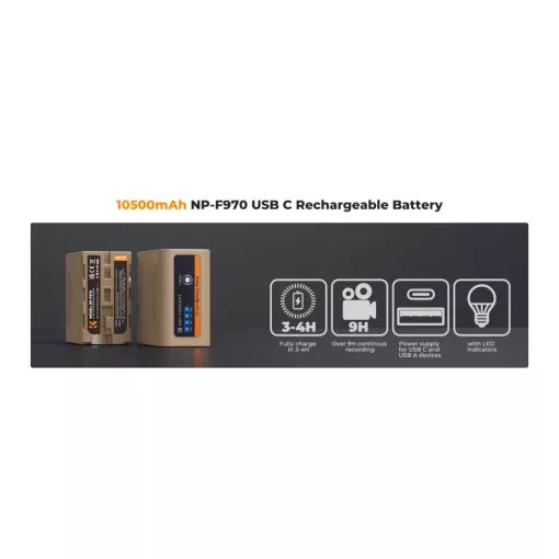 K&F Concept NP-F970 akkumulátor 10500mAh, USB-C csatlakozóval (KF-28-0036)