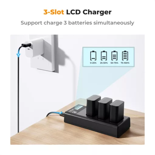 K&F Concept hordozható tripla USB-C akkumulátor BC-TRW töltő, LCD + 3db FW50 akkumulátor 1100mAh (KF-28-0037)