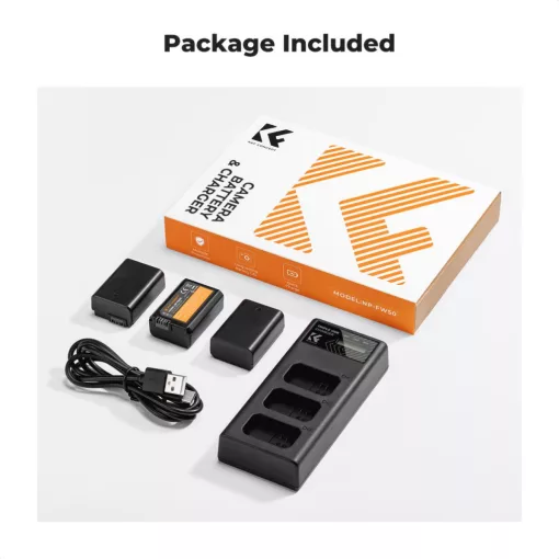 K&F Concept hordozható tripla USB-C akkumulátor BC-TRW töltő, LCD + 3db FW50 akkumulátor 1100mAh (KF-28-0037)