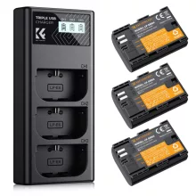 K&F Concept hordozható tripla USB-C akkumulátor LC-E6NH töltő, LCD + 3db LP-E6NH akkumulátor 2250mAh (KF-28-0039)